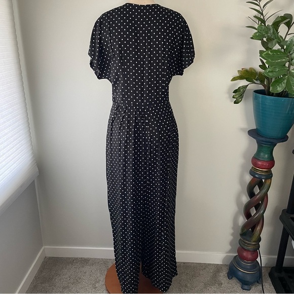 Vintage Blouseworks Polka Dot Wide Leg Jumpsuit Double Breasted Black White Plus - Picture 2 of 12
